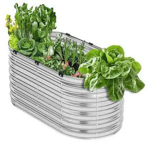 Metal Raised Garden Bed 4x2x2 ft Outdoor Galvanized Planter Box Silver