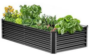 Metal Raised Garden Bed 6x3x1.5ft Outdoor Galvanized Planter Box Dark Gray