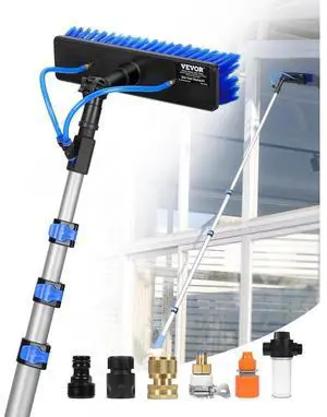 VEVOR Water Fed Pole Kit, 12FT Solar Panel Cleaning Pole with Extendable Handle, 180° Rotatable Brush Head & 65.6FT Hose, Household & Outdoor Window Cleaner Tool for Caravan Solar Panel Deck