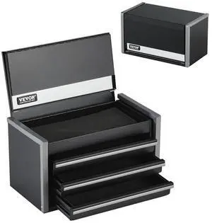 Tool Box 8.6-inch Portable Metal Tool Box with 3 Drawers Tool Organizer Black