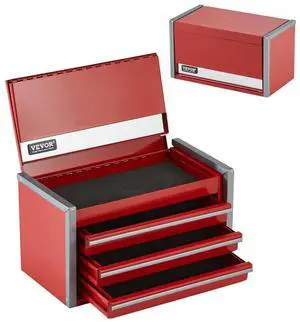 Tool Box 8.6-inch Portable Metal Tool Box 3 Drawers Tool Organizer Red