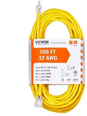 100FT Heavy Duty Extension Cord 12AWG 15Amps 1875W 3 Prongs with Lighted End