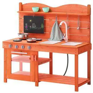 Wooden Mud Kitchen Outdoor Toy Play Kitchen Set for Kids Pretend Playset
