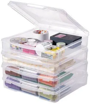 Scrapbook Paper Storage 4 Pack Stackable Plastic Board Game Boxes Clear Case