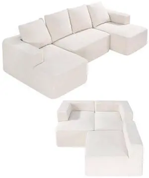 VEVOR Modular Sectional Sofa, U Shaped Couch, Sectional Sofa for Living Room, Cloud Couch with High Rebound Sponge with Cushion for Living Room, Apartment, Beige