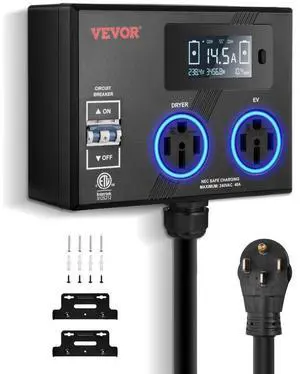 NEMA Splitter for Dryer and EV NEMA 14-50P 2x 14-50R 3.4'' LCD Screen ETL