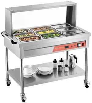 9 x 1/3 Pans Commercial Food Warmer Steam Table with Undershelf and Shield