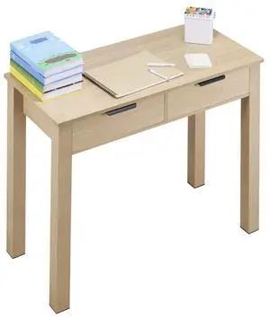 VEVOR Small Desk with Drawers, Kids Desk for Bedroom, Modern Simple Study Table for Drawing, Reading, Writing, Rectangle MDF Furniture Study Storage Table for Home, Office, Light Wood