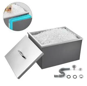 45.3 Qt Drop in Ice Chest Ice Cooler Ice Bin Stainless Steel 22"x17"x12"