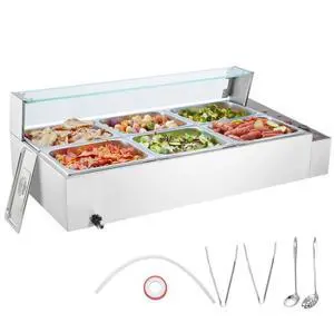 VEVOR Commercial Electric Food Warmer Countertop Buffet 6*8Qt with Glass Shield