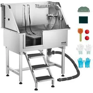 38" Dog Grooming Bath Tub Stainless Steel w/ Stairs Faucet Left Door