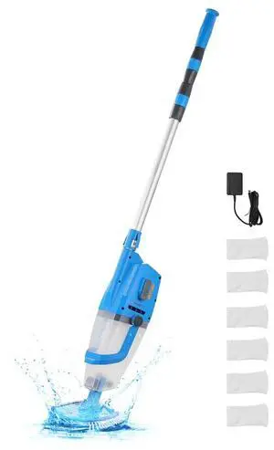 Pool Vacuum 26 GPM Rechargeable Pool Cleaner Max. 1H with Extension Pole