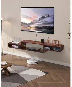 VEVOR Floating TV Stand, 70" Wall Mount Entertainment Center with Power Outlet & Cable Hole, Modern Floating TV Shelf with Storage Cabinet for DVD Player, Cable Box, Game Console, TV Accessory, Wood