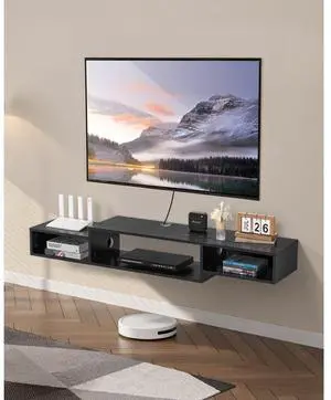 VEVOR Floating TV Stand, 59" Wall Mount Entertainment Center with Power Outlet & Cable Hole, Modern Floating TV Shelf with Storage Cabinet for DVD Player, Cable Box, Game Console, TV Accessory, Black