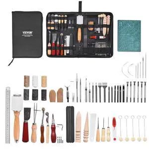 Leather Working Tools Kit 59 PCS Engraving Punching Stamping Sewing Tools