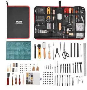 Leather Working Tools Kit 61 PCS Engraving Punching Stamping Sewing Tools