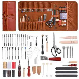 Leather Working Tools Kit 72 PCS Engraving Punching Stamping Sewing Tools