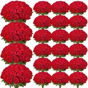 500 Pcs Red Roses Artificial Flowers Realistic Bouquet for Xmas Home Decor