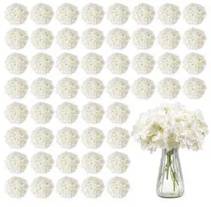 65 Pcs Artificial Silk Hydrangea Flowers 9.8 In Bouquet Arrangement White