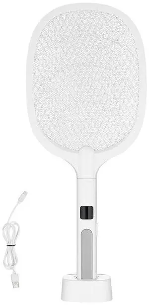 VEVOR Electric Fly Swatter 3 Layers Mesh & Screen Display 1500mAh Battery White