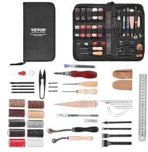 Leather Working Tools Kit 38 PCS Engraving Punching Stamping Sewing Tools