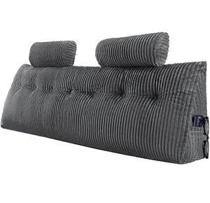 VEVOR Headboard Pillow, King Size Wedge Headboard Pillow with 2 Side Pockets and 2 Headrests, Bed Wedge Pillow with Washable Flannel Cloth, for Reading, Gaming, Resting, Working in Bed, Grey