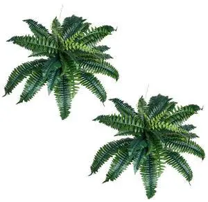 2 Pcs Artificial Boston Ferns Plastic Fern 30 Branches Indoor Outdoor Decor
