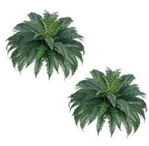 2 Pcs Artificial Boston Ferns Plastic Fern 50 Branches Indoor Outdoor Decor