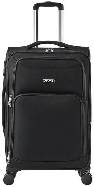 24-Inch Softside Expandable Luggage with Spinner Wheels Checked Suitcase Black