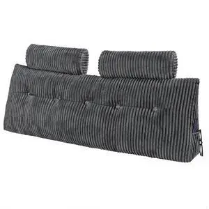 VEVOR Headboard Pillow, Queen Size Wedge Headboard Pillow with 2 Side Pockets and 2 Headrests, Bed Wedge Pillow with Washable Flannel Cloth, for Reading, Gaming, Resting, Working in Bed, Grey