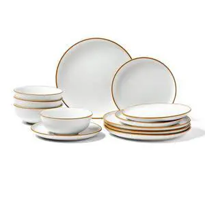 12 PCS Dinnerware Set Ceramic Plates and Bowls Sets Service for 4 White