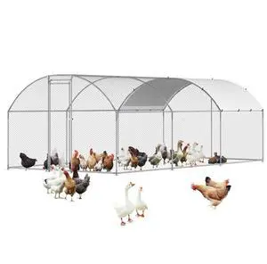 Metal Chicken Coop 9.8x19.6x6.5 ft Walk-in Chicken Run with Cover Doom Roof
