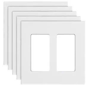 2-Gang Rocker Light Switch Outlet Covers Wall Plates 4.57 x 4.53in White 5 Pack