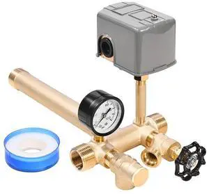 VEVOR 1" x 11" Well Pressure Tank Tee Kit, with 40/60PSI Switch, 7-Pieces Pure Brass Pressure Tank Installation Kit for Water Well, Fit Most Tanks with Diameters up to 16 Inches