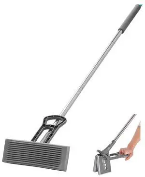 VEVOR Sponge Mop, High-Density PU Sponge Mop with 1 Pcs Sponge Mop Replacement , Easy to Squeeze Sponge Mop with Hook & Loop for Head Change, Fit for Various Floors Cleaning