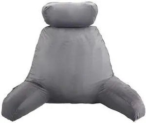 VEVOR Reading Pillow, Large Bed Pillow with Removable Headrest, Back Pillow with 3 Pockets, Shredded Memory Foam and Washable Short Velvet Cloth, Side with Handles for Reading, Gaming, Resting, Grey