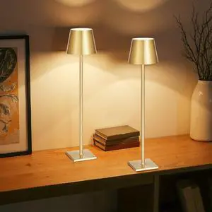 Cordless Table Lamp 2 PCS Rechargeable Battery Desk Lamp Adjustable Height Gold