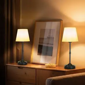 Cordless Table Lamp 2 Pack Rechargeable Battery Desk Lamp Fabric Shade Black