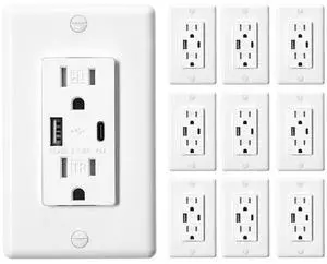 VEVOR 10 PCS USB Outlet 24 W 15A Wall Electrical Outlet with 1 Type C & 1 Type A Ports