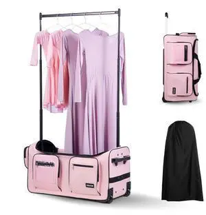 29 Inch Dance Bag with Garment Rack Rolling Duffle with Wheels for Travel Pink