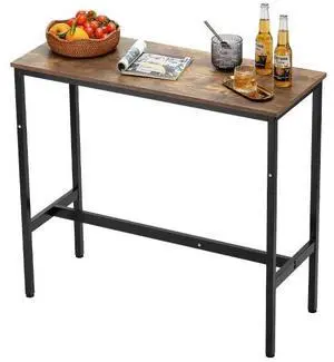 VEVOR Bar Table, Sturdy Metal Frame High Top Pub Table, Narrow Long Kitchen Dining, Cocktail Counter Bar Height Desk, Easy to Assemble,39x16x35.5 in, for Living Room Party, Rustic Brown and Black