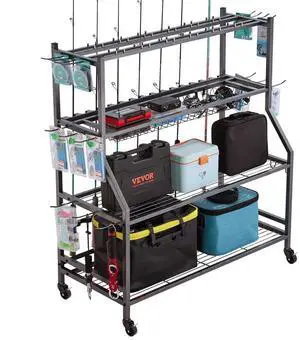 15 Pole Fishing Rod Holder Fishing Rack Cart Organizer with Wheels for Garage