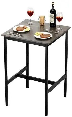 VEVOR Bar Table, Sturdy Metal Frame High Top Pub Table, Small Kitchen Dining, Cocktail Coffee Counter Bar Height Desk, Easy to Assemble, 24x24x36 in, for Living Room Party, Rustic Brown and Black