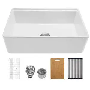 32.5x20 in Farmhouse Sink Undermount Kitchen Single Bowl Basin Fireclay White