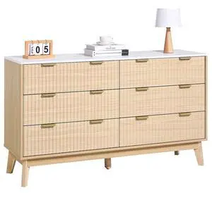VEVOR 6 Fluted Drawer Dresser, Wooden Chest of Drawers with Sliding & Anti-tip Device, Modern Minimalist Dresser Chest, Fluted Closet Storage for Living Room, Hallway, Bedroom, Entryway, Light Wood