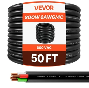 50 FT 6AWG Premium Electrical Power Cable Extension Cord Copper Wire 600V