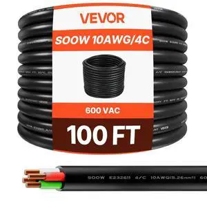 100 FT 10AWG Premium Electrical Power Cable Extension Cord Copper Wire 600V