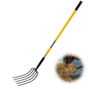 5 Tines Garden Fork Fiberglass Handle 57 in Digging Spading Pitchfork Heavy Duty