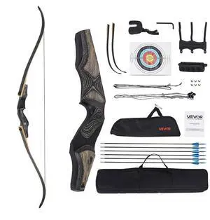 60in Takedown Recurve Bow Wooden Bow Arrow Kit Right Hand Hunting Practice 50lbs