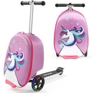 VEVOR Ride-on Luggage 20-inch Kids Scooter Suitcase with Flash Wheels Purple